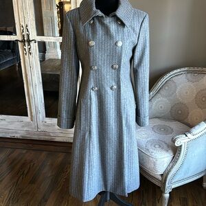 Chanel gray pinstripe wool coat jacket double breasted Hamburg trench gray sz 38